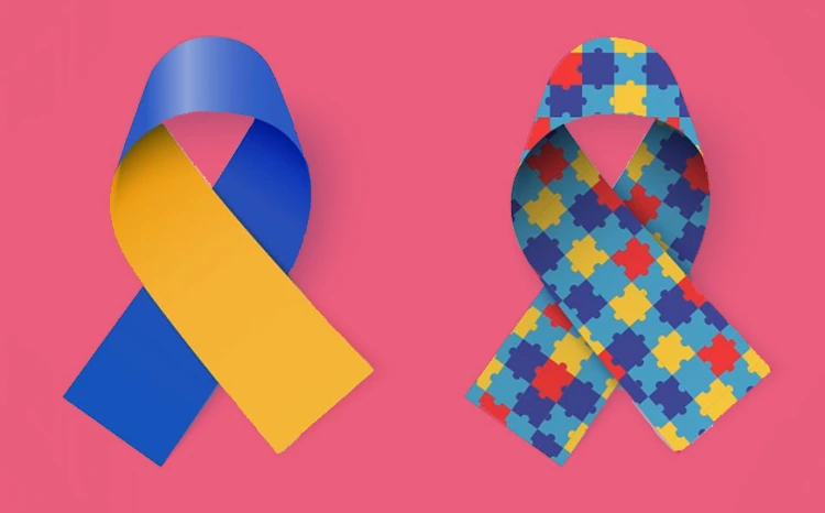 Símbolos de conscientização sobre síndrome de Down e autismo
